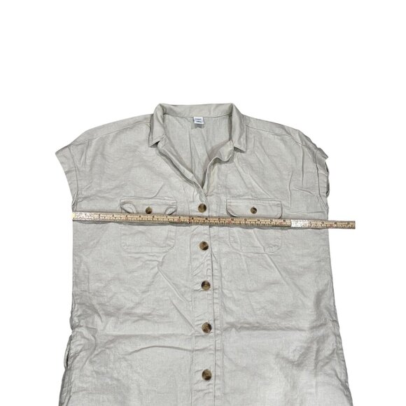 Old Navy Womens Button-Up Linen Blend Shirt Dress S Short Sleeve Off-White - Picture 9 of 10